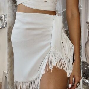 12th Tribe White Fringe Skirt